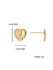 Charm-In Winged Heart Textured 18K Gold Plated Stud Earrings | Dainty Romantic Fashion Earrings For Women | Perfect For Everyday & Gifting Wear - Gold - View 5