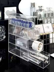 2个/1个亚克力时尚眼镜收纳盒，化妆品整理抽屉托盘，珠宝展示托盘，坚固耐用的四层透明时尚眼镜盒，适合家庭和办公室使用 - 彩色 - 查看 3