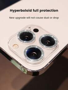 Lens Protection Film 1pc Shiny Glitter Lens Film Compatible With IPhone 17 Pro Max, All-In-One Phone Camera Lens Protector Compatible With IPhone 16 Pro Max, 14 Pro/15 Pro Max/16/15/14, Transparent Tempered Glass Rhinestone Lens Sticker Spring Gift Birthday Party - Silver - View 4