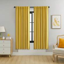 单片装或双片装可选/带系带窗帘/杆袋式窗帘/可使用夹子/纯色遮光隔热窗帘/遮光窗帘/适用于客厅、办公室、卧室，短款可用作厨房窗帘 - 薑黃 - 查看 44