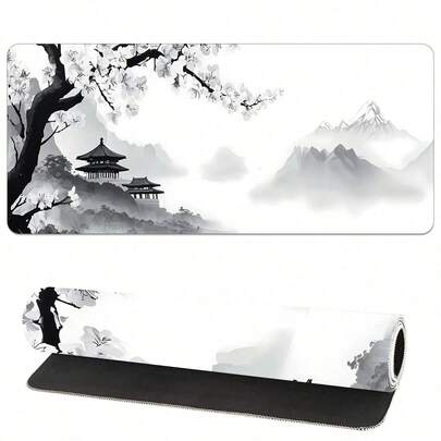 这款大号桌面垫采用迷人的水墨樱花设计，适用于您的工作空间。这款大号鼠标垫可用作桌面垫、学习垫或键盘垫，适合游戏、家庭和办公使用。表面光滑柔软，触感舒适；防尘防污，易于清洁。