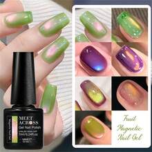MEET ACROSS 7毫升水果篮猫眼磁性凝胶指甲油,可卸UV/LED光疗甲油,夏季猫眼指甲油,美甲用品,闪亮玻璃珠,绿紫色猫眼美甲沙龙DIY - 彩色 - 查看 6