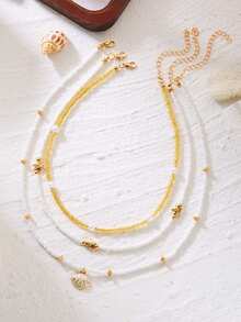 Bộ 3 vòng cổ hạt cườm hình vỏ sò và sao biển, thích hợp cho phụ nữ đi nghỉ mát và du lịch biển. - Nhiều màu - Xem 3