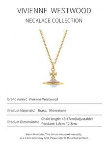 Vivienne Westwood Bộ sưu tập mặt dây chuyền Tiny Orb mới, dây chuyền Aurora Pilot cỡ trung, mạ vàng, bằng đồng thau, đính đá lấp lánh. - Vàng - Xem 3