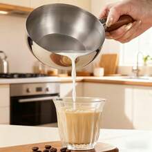 1pc Stainless Steel Pot With Heat-Resistant Wooden Handle, Non-Stick Design, Even Heat Distribution, Good Heat Conduction, Suitable For Induction Cooktop And Open Flame, Non-Slip Bottom, Versatile For Dorm, Office, Small Kitchen, Pasta Pot - View 3