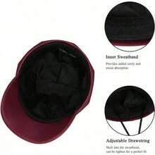 Women's PU Leather Newsboy Cap 8 Panel Paperboy Newsie Cap Bakerboy Beret Cabbie Hat, Fashionable Headwear - 酒紅色 - 查看 4