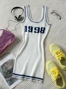 Women's Sexy Fitted Ribbed Knit Mini Dress, Summer High Street Collegiate Sleeveless Fitted Sweater Spring - Light White Blue - View 8