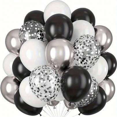 [Metallic Confetti Balloons] 40pcs Metallic Silvery Confetti Balloons | Black White Helium Balloons For Wedding, Birthday, Anniversary, Graduation, Halloween, Christmas Decorations