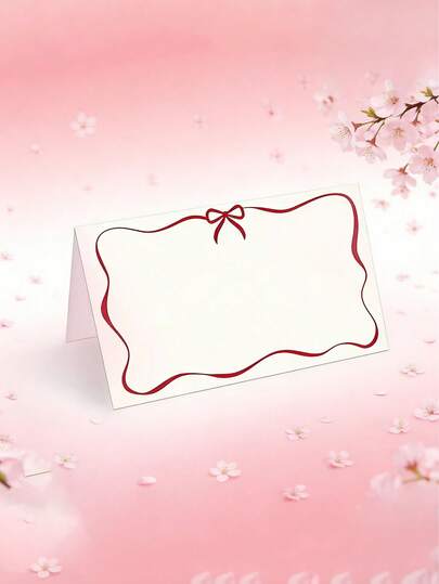 50 tấm thiệp ghi tên trống viền răng cưa, nơ đỏ, thích hợp cho tiệc chiêu đãi, đám cưới, tiệc mừng em bé, tiệc sinh nhật và các dịp khác.