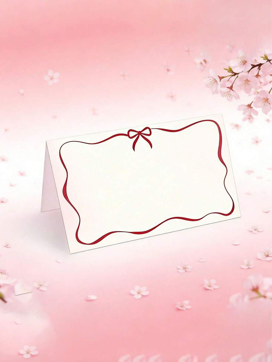 50 tấm thiệp ghi tên trống viền răng cưa, nơ đỏ, thích hợp cho tiệc chiêu đãi, đám cưới, tiệc mừng em bé, tiệc sinh nhật và các dịp khác. - Nhiều màu - Xem 1