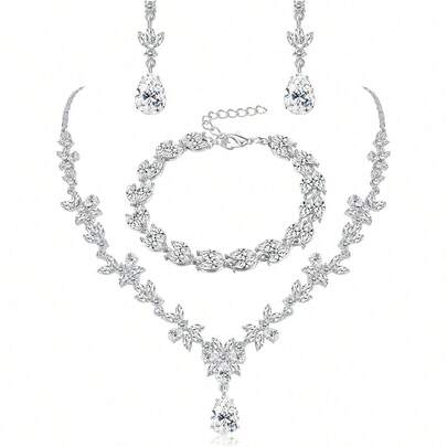 ORAZIO Conjunto de joyería nupcial para mujer, collar con rhinestones, pendientes colgantes, pulsera para boda, novia, dama de honor, regalos, fiesta, baile de graduación