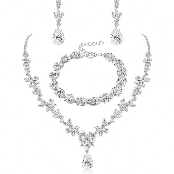 ORAZIO Conjunto de joyería nupcial para mujer, collar con rhinestones, pendientes colgantes, pulsera para boda, novia, dama de honor, regalos, fiesta, baile de graduación
