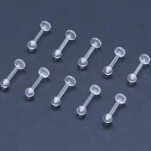 10-50个透明亚克力唇环，简约款式，柔韧杠铃式，6/8/10/12毫米，无涂层，无镶嵌，男士穿刺饰品，耳软骨耳屏耳廓固定耳环 - 唇釘 - 查看 9