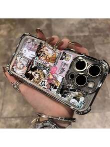 Anime Design Phone Case Suitable For IPhone 16 15 14 13 12 11 Pro Max X XR XS MAX 8 7 Plus Electroplated, Shockproof, Transparent Soft Back Cover - 銀色 - 查看 5