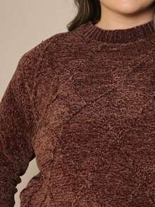 Plus Size Women's Knitted Sweater Long Sleeve Round Neck Casual Reverse FL-Sd2064 - 咖啡棕 - 查看 3