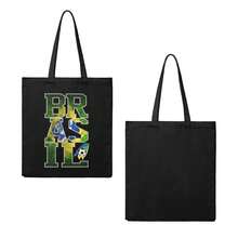 Brazil National Team BRASIL Letter Canvas Tote Bag, 2026  World Cup Reusable Shopping Bag For Seleção Fans, Vintage Casual Shoulder Bag - màu đen - Xem 3
