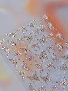 1pc Shiny Butterfly Nail Art Sticker, Delicate Butterfly Nail Sticker, DIY Thin Hard Nail Decoration Sticker Nail Stickers - Multicolor - View 4