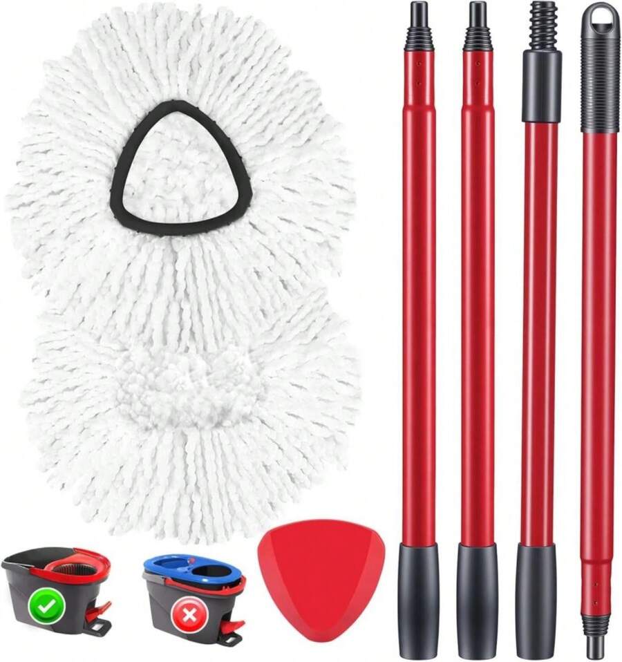 Spin Mop Replacement Head Spin Mop Refills Compatible With O Ceda EasyWring 1-Tank System, 2 Microfiber Spin Mop Head, 1 Triangle Mop Base Head And 4-Section Iron Mop Handle 30-58in For 1 Tank System - ColorA - 查看 1