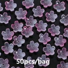 50 piezas Sakura 10mm Cuentas de vidrio 3D, pétalos de cerezo, cuentas sueltas redondas con agujero central para manualidades de joyería DIY, accesorios para el cabello, encantos de teléfono, pulseras, collares, suministros de artesanía de joyería - Cuentas de flor de cerezo - Ver 18