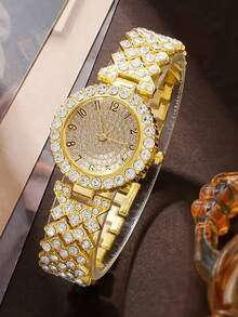 6pcs/Set Elegant Casual Luxury Women's Quartz Watches With Crystal Dial And Alloy Strap, Gift For Her - Gold - View 2