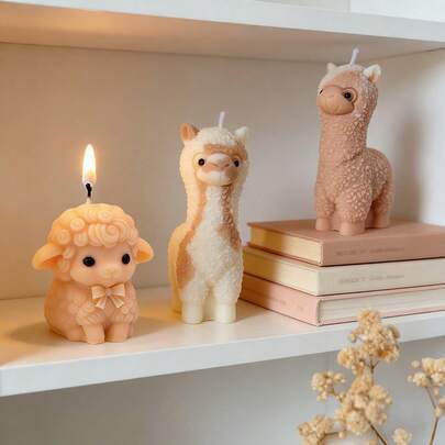 Bộ 2 khuôn silicon hình cừu - Khuôn 3D hình động vật (Cừu thắt nơ & Lạc đà Alpaca lông xoăn) dùng để làm nến, xà phòng, nhựa và thạch cao, trang trí nhà cửa.