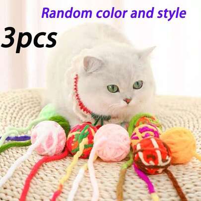 3件套随机颜色和款式猫玩具球，逗猫棒，幼猫自玩玩具，幼猫和成猫磨牙玩具