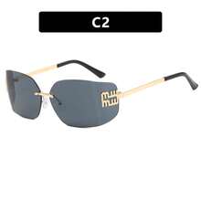 Frameless Slimming High-End Sunglasses New Retro Internet Celebrity Sunglasses Millennial Hot Girl Sunglasses - 茶片 - 查看 7