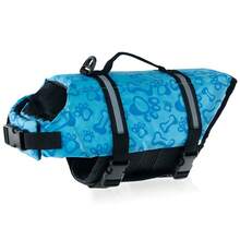 Paw Print Dog Life Jacket (With Safety Strap) - Reflective Pet Life Vest With Hook, Handle And Quick Release Buckle, Blue And Pink Dual Color Fun Bone Pattern - Dog Safety Swim Suit Pet Supplies - Multicolor - View 24