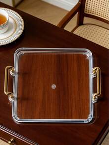 1 Modern Light Luxury Double Handle Design Tray, Wedding, Dessert, Outdoor, Multi-Functional Tray - Clear - View 8