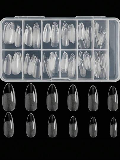 120pcs Medium Transparent Matte Round False Nails, 12 Sizes, Suitable For Nail Salons And DIY