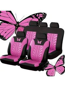 9件/4件装通用蝴蝶图案刺绣汽车座椅套 - 涤纶面料，四季皆宜，兼容安全气囊，可手洗 - ZYT5 - 查看 5