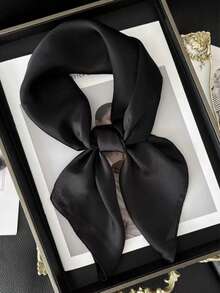 1pc Women's Solid Color Printed Square Silk Scarf, Silk Neckerchief Suitable For Daily Use - Champagne - View 5