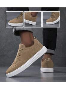 男士运动鞋、男士休闲鞋、时尚个性街头风学生帅气鞋、系带男鞋、男士滑板鞋 - 卡其色 - 查看 6