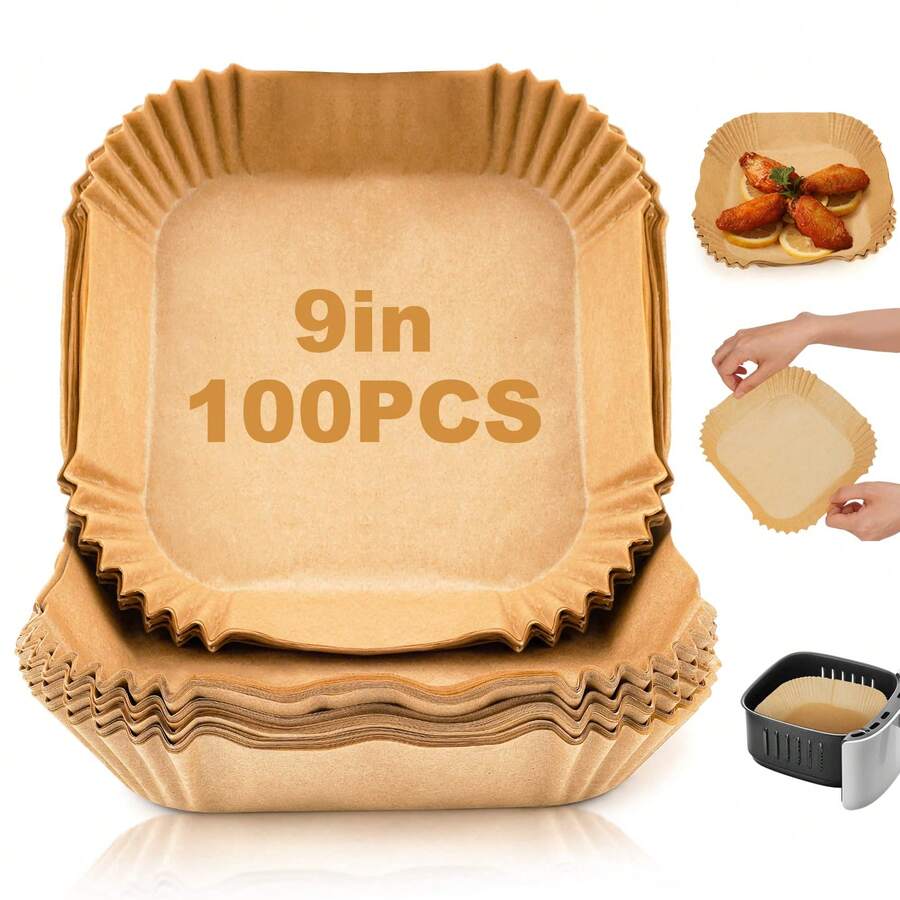 100pcs/ 200pcs Paper Air Fryer Liners, Non-Stick Baking Paper, Compatible With Most Air Fryers Air Fryer Kitchen Air Fryer Liners Air Fryer Paper Airfryer Air Frier - 本色 - 查看 1
