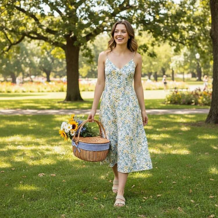 15 Wicker Picnic Basket With Lid & Handle, Sturdy Natural Woven Basket With Washable, Easter, Mother's Day, Outdoor Camping - Chất rắn - Xem 7