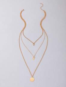 1pc Casual Versatile Metal Disc Geometric Multi-Layer Necklace, Suitable As Gift For Women's Daily Wear - 22976-nek-g-eP - View 5