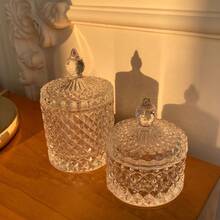 1pc Crystal Glass Storage Jar With Lid, Jewelry Organizer, Candle Holder, Gift, Wedding/Birthday Desktop Decor, Kitchen Supplies, Christmas Gift - Multicolor B - View 2