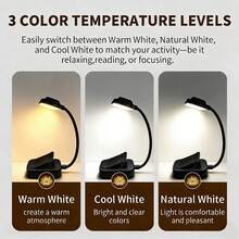 1个电池供电夹式阅读灯，360°可调节，电池供电（不含电池），适用于学生书桌、床头柜、卧室、书房、汽车、办公室、客厅和其他夜间阅读场景。 - 電池橫款書燈 - 查看 3