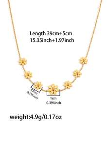 Bộ trang sức 3 món sang trọng mạ vàng hình hoa cúc, gồm dây chuyền, bông tai và mặt dây chuyền, thiết kế tối giản, đa năng bằng thép không gỉ mạ vàng 18K. - Vàng - Xem 6