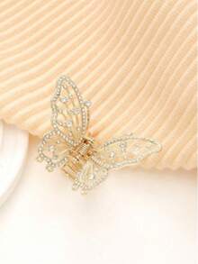 1pc Fashion Hollow Butterfly Design Hair Claw, Niche Luxury Rhinestone Alloy Hair Claw For Ponytail & Half-Up Hairstyle - Gold - View 2