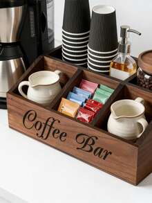 1PC Wooden Coffee Bar Organizer With 5 Compartments, Rustic Countertop Storage Box For Coffee Pods, Capsules, Cups, Spoons And Accessories, Farmhouse Kitchen Decor For Coffee Station - Multicolor - View 3
