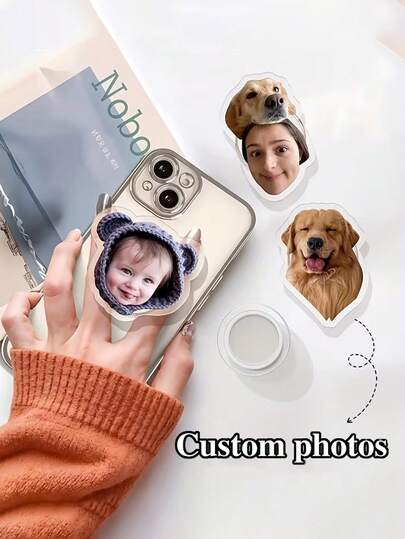 1pc Customized PVC Pet Phone Holder - Personalized Pet/Friend Photo Phone Grip, Durable Large Face Stand, Suitable For Smartphones, Unique Holiday & Wedding Gift For Family And Friends