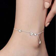 1条S925纯银蝴蝶锆石花朵流苏脚链，奢华轻盈新款女士设计 - 蝴蝶型 - 查看 2