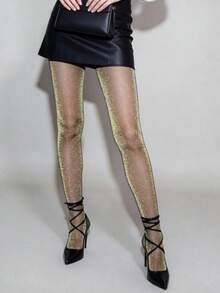 1 chiếc tất nữ 20D trong suốt, sợi vàng bóng, quần bó sát gợi cảm, tất siêu mỏng bóng, tất đen, thời trang đa năng, phù hợp cho Halloween, Giáng sinh, hẹn hò, đi club, phối cùng váy và quần. - màu đen - Xem 1