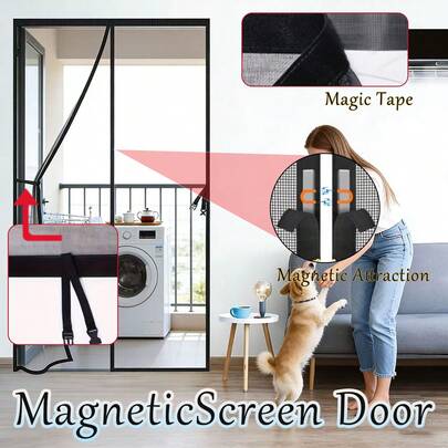 1pc Magnetic Screen Door Curtain: Lace Trim Design Balances Aesthetics And Practicality, With Storage Snap For Easy Folding, Built-In Magnetic Strips For Automatic Closure, Durable Fiberglass Mesh Material; Tool-Free Installation, Suitable For Doors, Balconies, Bedrooms - All-Season Indoor/Outdoor Screen