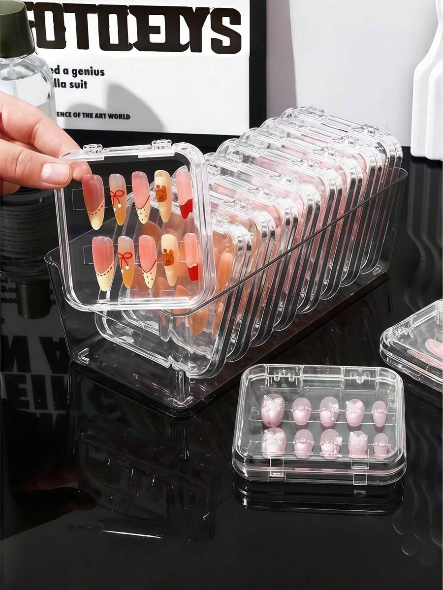 Kotak Penyimpanan Stiker Nail Art 24/10/6pcs dengan Perekat Dua Sisi, Kotak Display, Kotak Kuku Transparan, Kuku Palsu, Kotak Display & Organizer Kuku Palsu dengan Pita Transparan, Rak Display Stiker Nail Art dengan Perekat Dua Sisi, Cocok untuk Kuku Palsu Tempel - MultiWarna - View 1