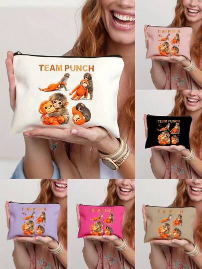 1pc Boxing Monkey Print Makeup Bag, Zippered Cosmetic Organizer, Portable Zipper Makeup Storage Bag, Clutch Travel Toiletry Organizer Bag, Girl'S Gift, Lightweight Foldable Storage Bag, Suitable For Personal Travel Cosmetics Storage, Travel Bag Toiletry Bag, Travel Makeup Tools, Travel Essentials, Easter, Mother'S Day Gift