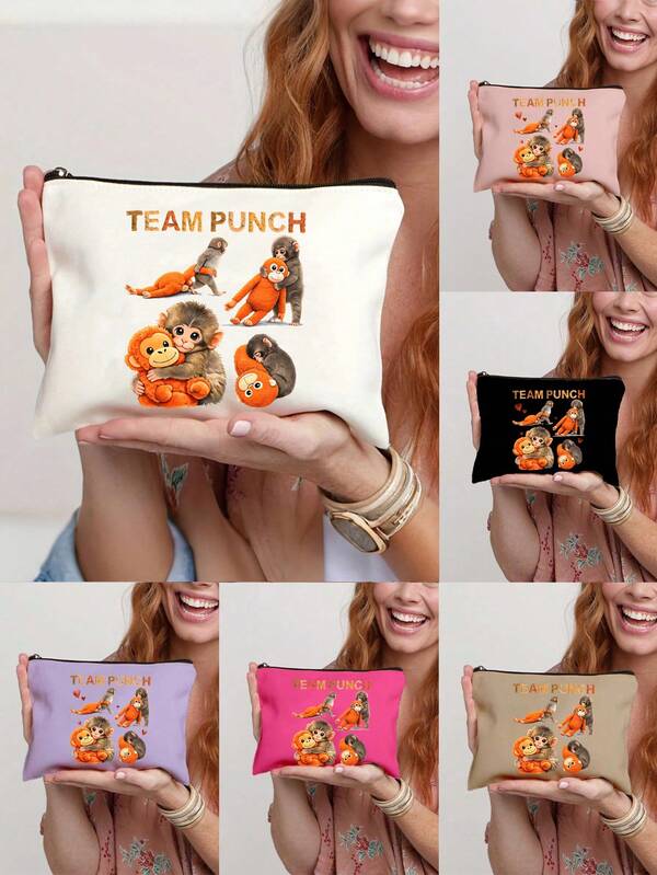 1pc Boxing Monkey Print Makeup Bag, Zippered Cosmetic Organizer, Portable Zipper Makeup Storage Bag, Clutch Travel Toiletry Organizer Bag, Girl'S Gift, Lightweight Foldable Storage Bag, Suitable For Personal Travel Cosmetics Storage, Travel Bag Toiletry Bag, Travel Makeup Tools, Travel Essentials, Easter, Mother'S Day Gift