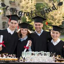 Congratulations Graduation Decorations Class Of 2026 Pre-Strung Black Glitter Congrats Grad Banner Grad Party Senior Colle High School Classroom Table Decor Hanging Garland Sign Favors Plies - Black - 查看 5