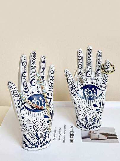 1件装创意桌面装饰手形戒指首饰收纳架，首饰架，戒指项链收纳架，陶瓷桌面摆件，拍照道具，收纳架